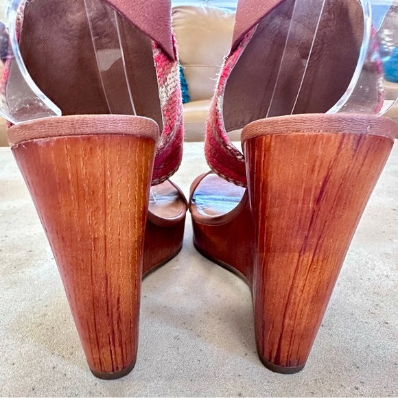 Lucky Brand Lapaloma Boho Leather & Wood Wedge Woven Strap 4.5” Heels - Sz 10 - Picture 7 of 12